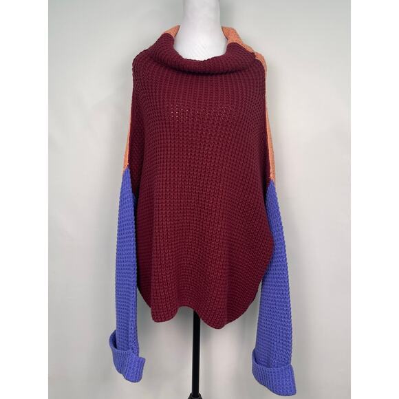 Free People Park City Color Block Knit Pullover Sweater Chunky Knit Size Large - Picture 3 of 10